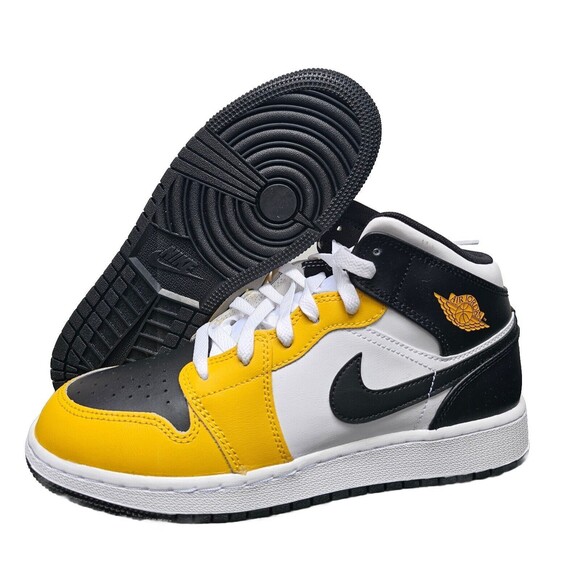Nike Jordan 1 Mid GS Yellow Ochre White Black Youth Classic AJ1 DQ8423-701 Sz 7